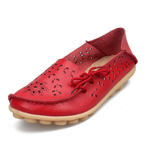 Women's Casual Shoes Genuine Leather Woman Loafers Slip-On Flats Moccasins Ladies Driving Shoe Cut-Outs Mother Footwear