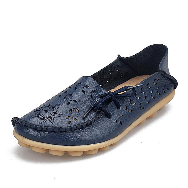 Women's Casual Shoes Genuine Leather Woman Loafers Slip-On Flats Moccasins Ladies Driving Shoe Cut-Outs Mother Footwear