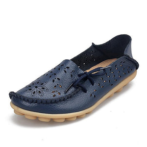 Women's Casual Shoes Genuine Leather Woman Loafers Slip-On Flats Moccasins Ladies Driving Shoe Cut-Outs Mother Footwear