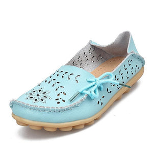 Women's Casual Shoes Genuine Leather Woman Loafers Slip-On Flats Moccasins Ladies Driving Shoe Cut-Outs Mother Footwear
