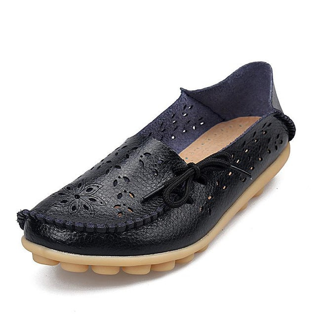 Women's Casual Shoes Genuine Leather Woman Loafers Slip-On Flats Moccasins Ladies Driving Shoe Cut-Outs Mother Footwear