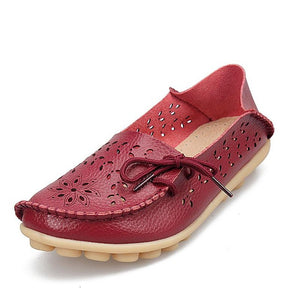 Women's Casual Shoes Genuine Leather Woman Loafers Slip-On Flats Moccasins Ladies Driving Shoe Cut-Outs Mother Footwear