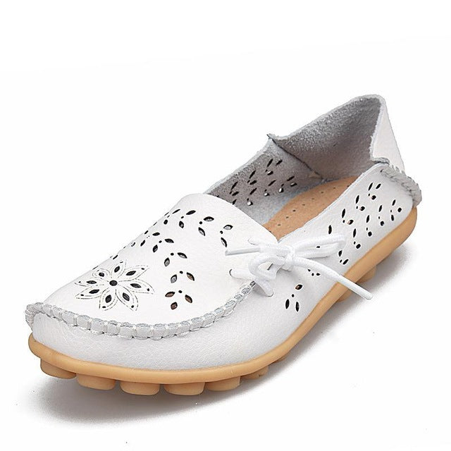 Women's Casual Shoes Genuine Leather Woman Loafers Slip-On Flats Moccasins Ladies Driving Shoe Cut-Outs Mother Footwear