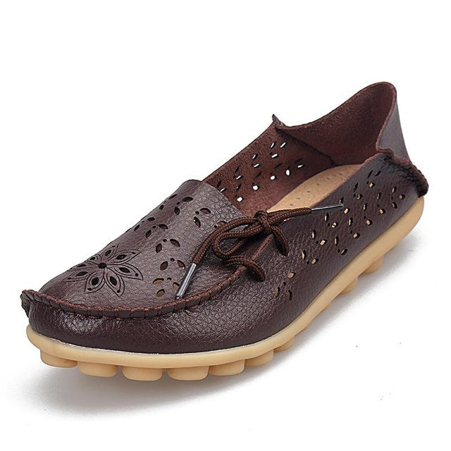 Women's Casual Shoes Genuine Leather Woman Loafers Slip-On Flats Moccasins Ladies Driving Shoe Cut-Outs Mother Footwear