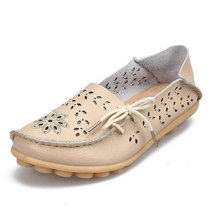 Women's Casual Shoes Genuine Leather Woman Loafers Slip-On Flats Moccasins Ladies Driving Shoe Cut-Outs Mother Footwear