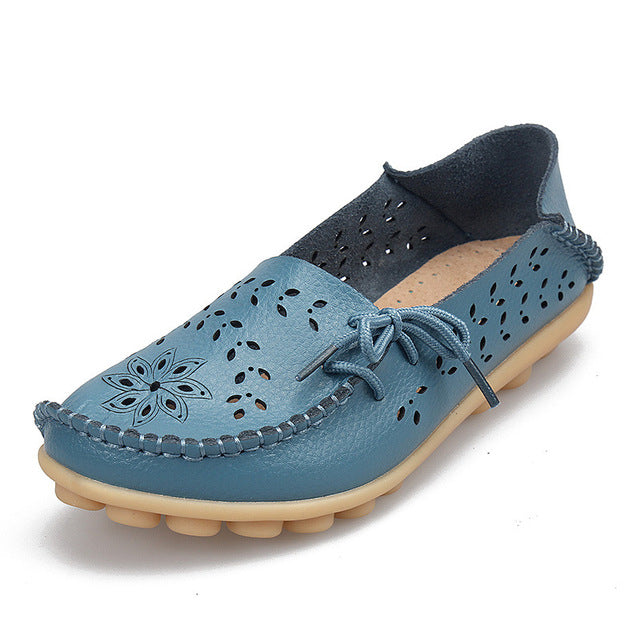 Women's Casual Genuine Leather Shoes Woman Loafers Slip-On  Flats Moccasins Ladies Driving Shoe Cut-Outs Mother Footwear