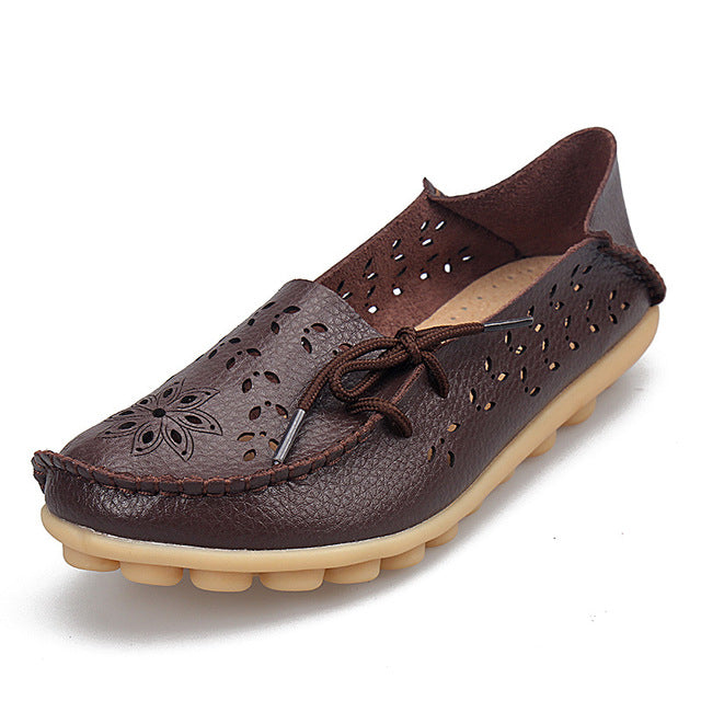 Women's Casual Genuine Leather Shoes Woman Loafers Slip-On  Flats Moccasins Ladies Driving Shoe Cut-Outs Mother Footwear