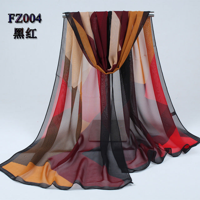 new arrival 2017 spring and autumn chiffon women scarf polyester geometric pattern design long soft silk shawl 004