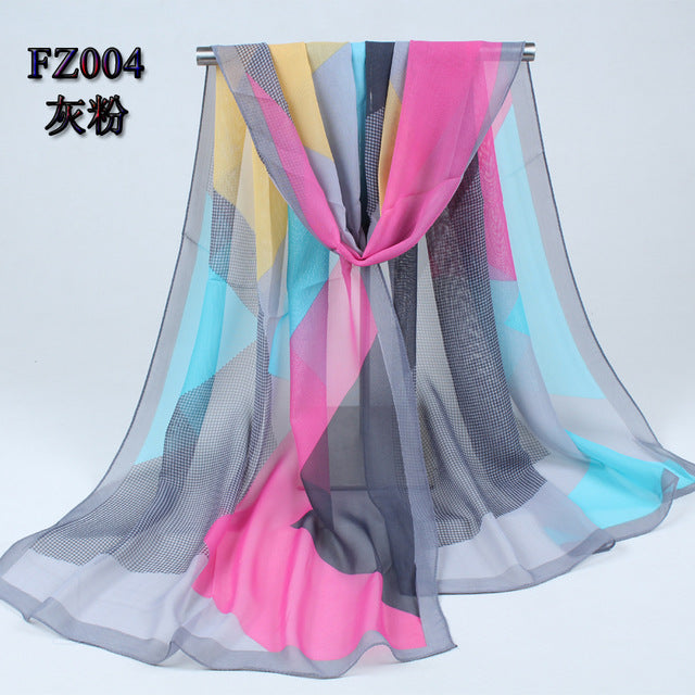 new arrival 2017 spring and autumn chiffon women scarf polyester geometric pattern design long soft silk shawl 004