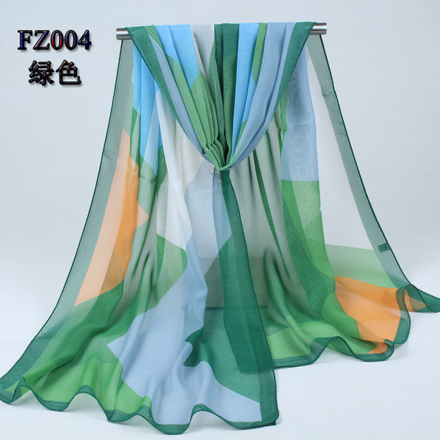 new arrival 2017 spring and autumn chiffon women scarf polyester geometric pattern design long soft silk shawl 004