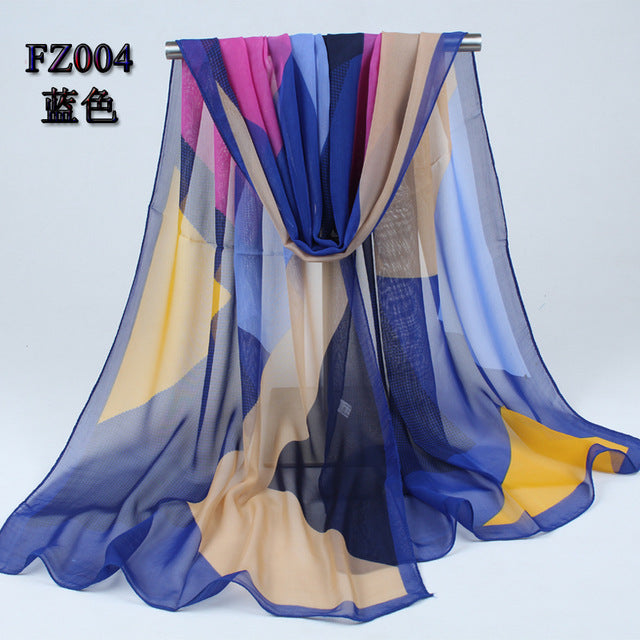new arrival 2017 spring and autumn chiffon women scarf polyester geometric pattern design long soft silk shawl 004