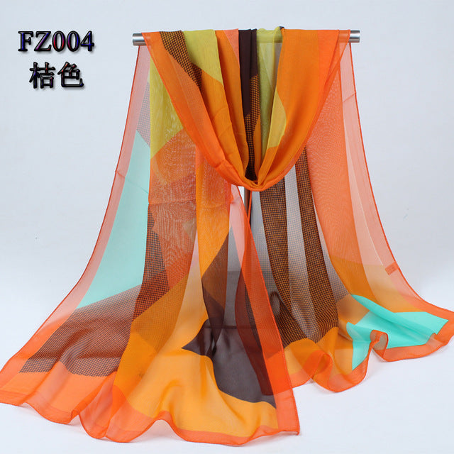 new arrival 2017 spring and autumn chiffon women scarf polyester geometric pattern design long soft silk shawl 004