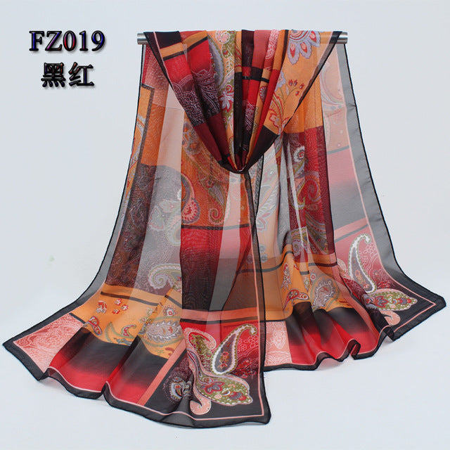 new arrival 2017 spring and autumn chiffon women scarf polyester geometric pattern design long soft silk shawl 004