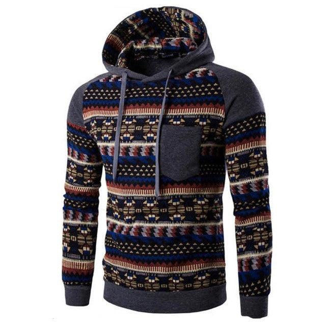 Fashion Men Blouse Retro Printing Long Sleeve Hoodie Hooded Sweatshirt Tops Jacket Coat Outwear Plus Size #LSW