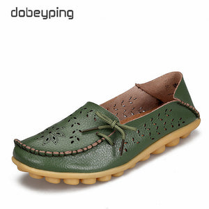 Women's Casual Shoes Genuine Leather Woman Loafers Slip-On Flats Moccasins Ladies Driving Shoe Cut-Outs Mother Footwear