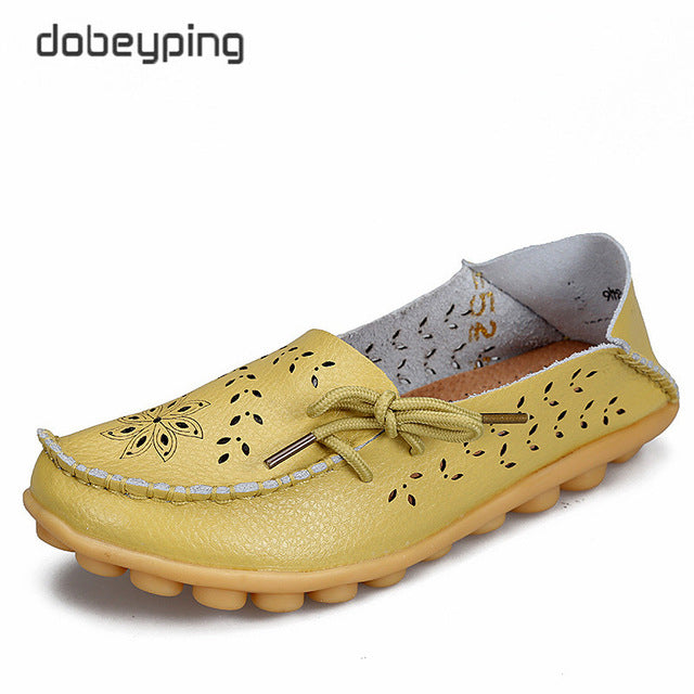 Women's Casual Shoes Genuine Leather Woman Loafers Slip-On Flats Moccasins Ladies Driving Shoe Cut-Outs Mother Footwear