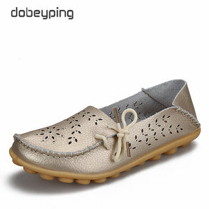 Women's Casual Shoes Genuine Leather Woman Loafers Slip-On Flats Moccasins Ladies Driving Shoe Cut-Outs Mother Footwear