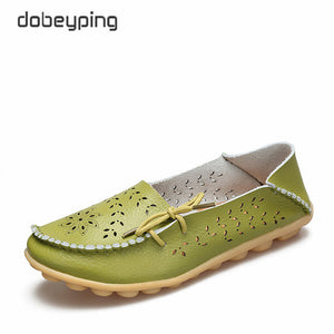 Women's Casual Shoes Genuine Leather Woman Loafers Slip-On Flats Moccasins Ladies Driving Shoe Cut-Outs Mother Footwear