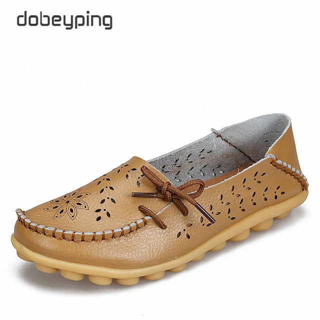 Women's Casual Shoes Genuine Leather Woman Loafers Slip-On Flats Moccasins Ladies Driving Shoe Cut-Outs Mother Footwear
