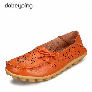 Women's Casual Shoes Genuine Leather Woman Loafers Slip-On Flats Moccasins Ladies Driving Shoe Cut-Outs Mother Footwear