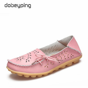 Women's Casual Shoes Genuine Leather Woman Loafers Slip-On Flats Moccasins Ladies Driving Shoe Cut-Outs Mother Footwear
