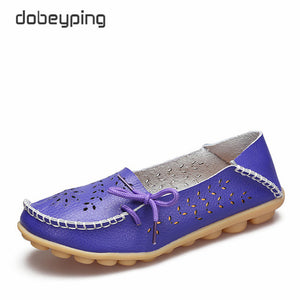 Women's Casual Shoes Genuine Leather Woman Loafers Slip-On Flats Moccasins Ladies Driving Shoe Cut-Outs Mother Footwear
