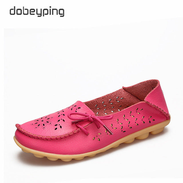 Women's Casual Shoes Genuine Leather Woman Loafers Slip-On Flats Moccasins Ladies Driving Shoe Cut-Outs Mother Footwear