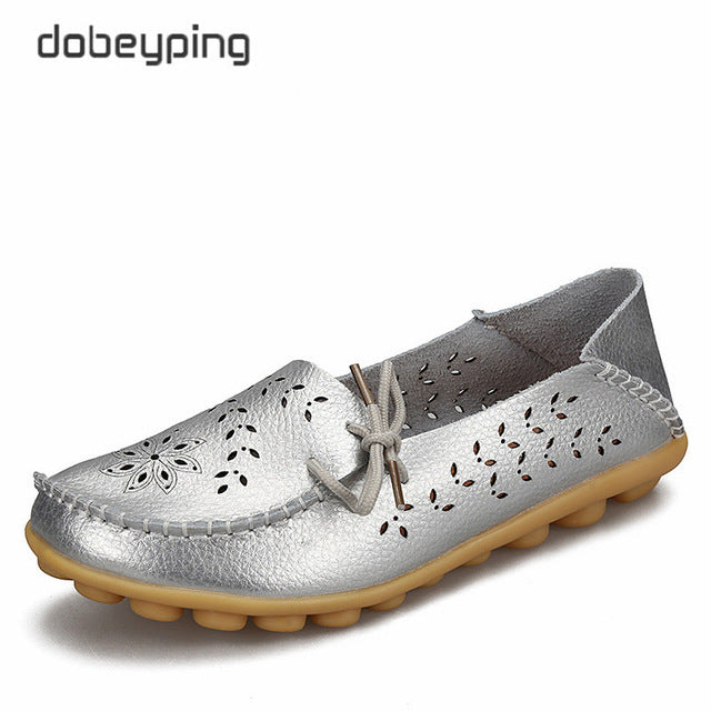 Women's Casual Shoes Genuine Leather Woman Loafers Slip-On Flats Moccasins Ladies Driving Shoe Cut-Outs Mother Footwear