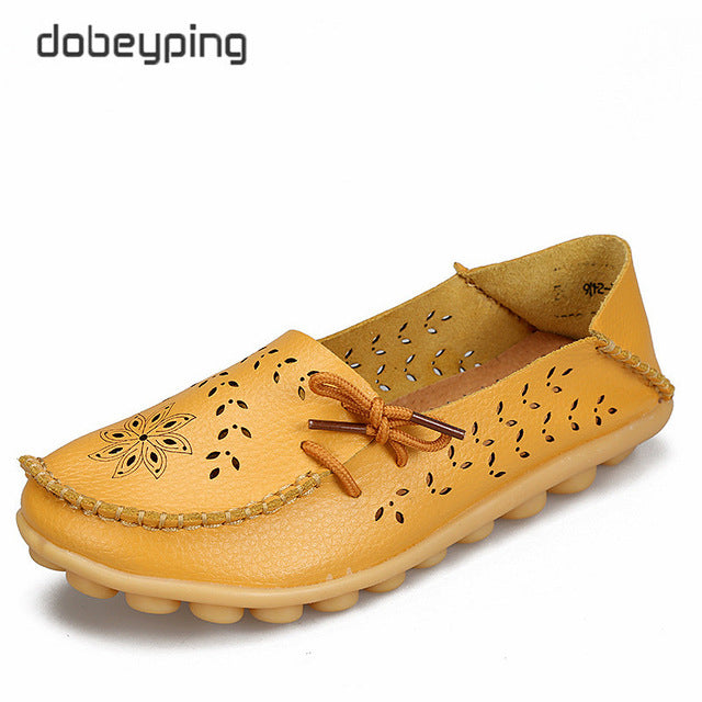 Women's Casual Shoes Genuine Leather Woman Loafers Slip-On Flats Moccasins Ladies Driving Shoe Cut-Outs Mother Footwear