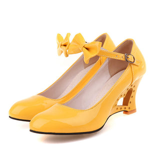 Wedges Women Shoes Sweet Heart Princess Bow Women Wedding Shoes Fretwork Wedges Medium Heels Casual Women Pumps Plus Size 34-42