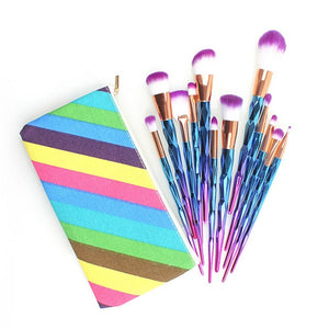 12Pcs Diamond Shaped Makeup Brush Set+Big Fish Tail Foundation Powder Eyeshadow Make up Rainbow Contour Blending Cosmetic Brush