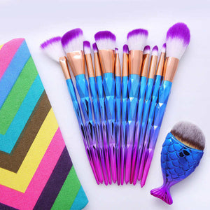 12Pcs Diamond Shaped Makeup Brush Set+Big Fish Tail Foundation Powder Eyeshadow Make up Rainbow Contour Blending Cosmetic Brush