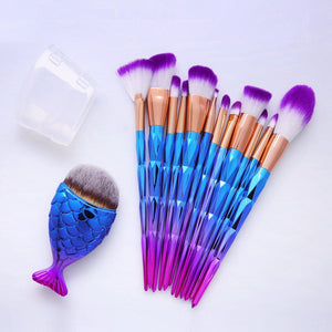 12Pcs Diamond Shaped Makeup Brush Set+Big Fish Tail Foundation Powder Eyeshadow Make up Rainbow Contour Blending Cosmetic Brush