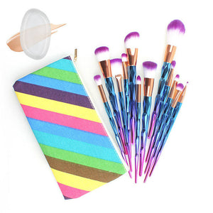 12Pcs Diamond Shaped Makeup Brush Set+Big Fish Tail Foundation Powder Eyeshadow Make up Rainbow Contour Blending Cosmetic Brush