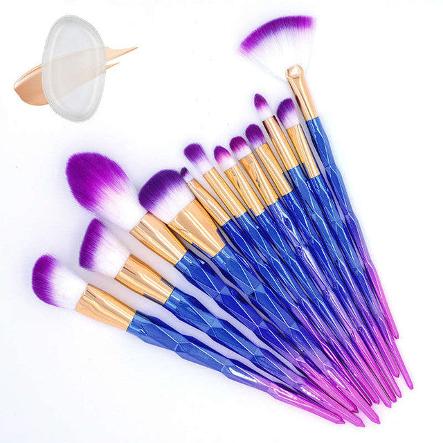 12Pcs Diamond Shaped Makeup Brush Set+Big Fish Tail Foundation Powder Eyeshadow Make up Rainbow Contour Blending Cosmetic Brush