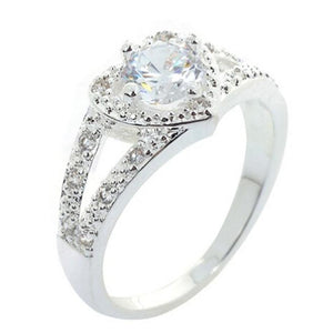 Women Chic Sterling Silver Crystal Heart Shaped Love Wedding Ring