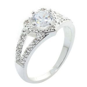 Women Chic Sterling Silver Crystal Heart Shaped Love Wedding Ring