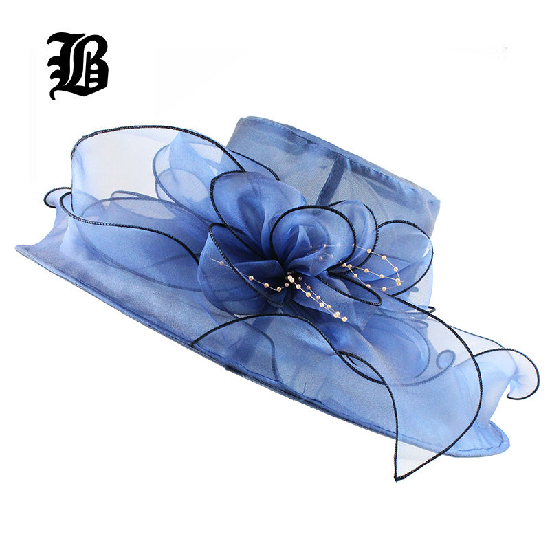 [FLB] Brim Foldable Wedding Dress Church Hats Beach Summer Fashion Hats For Women Gorras Sun Trilby Cap Sun Derby Hat